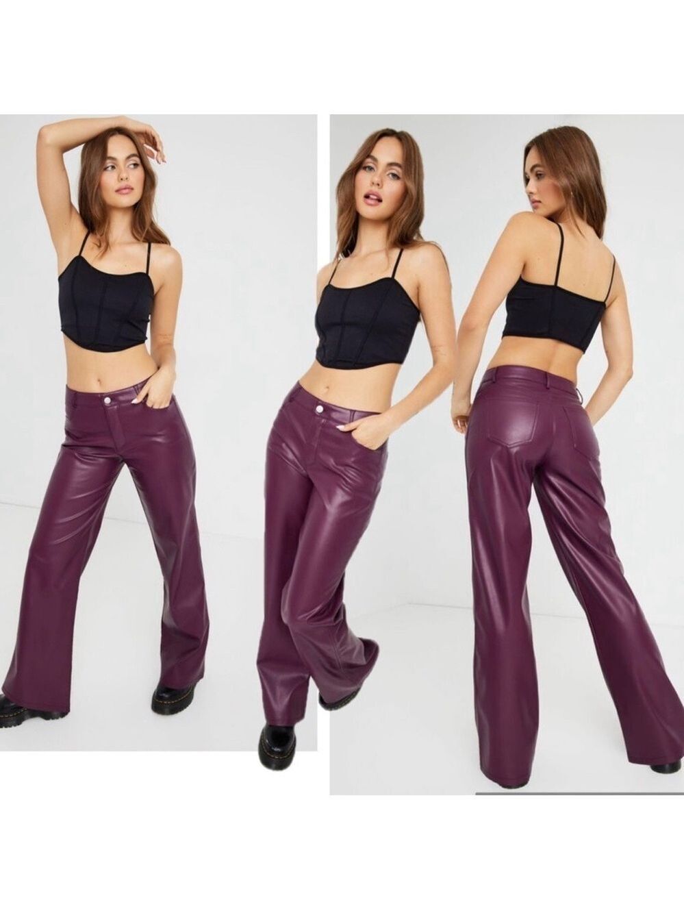 Garage Fig Purple Brooke Faux Leather Low Rise Pant Sz L Pleather Vegan
